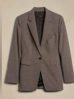 NWT Banana Republic Siena Italian Wool Blazer Jacket Neutral Plaid Womens Size 4